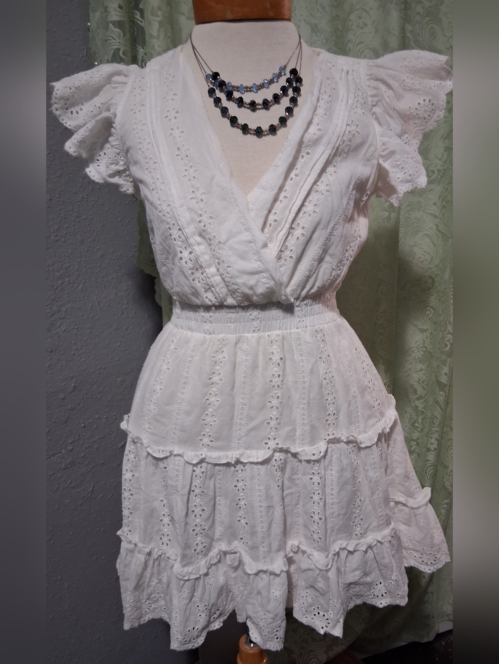 EVELYN & ANNIE WHITE EYELET- Dress with Ruffle Sleeves